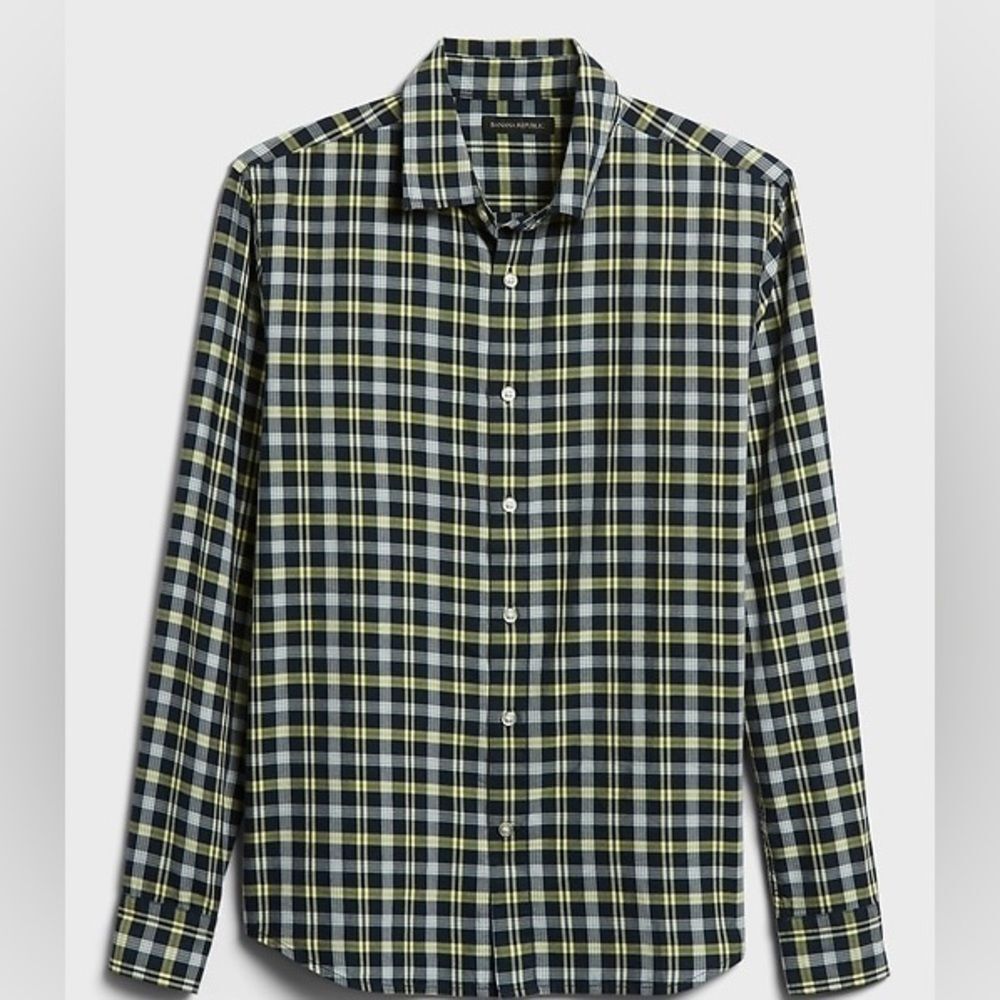 Banana Republic Mens Button Down Slim-Fit Cotton Shirt XL Plaid Business Casual